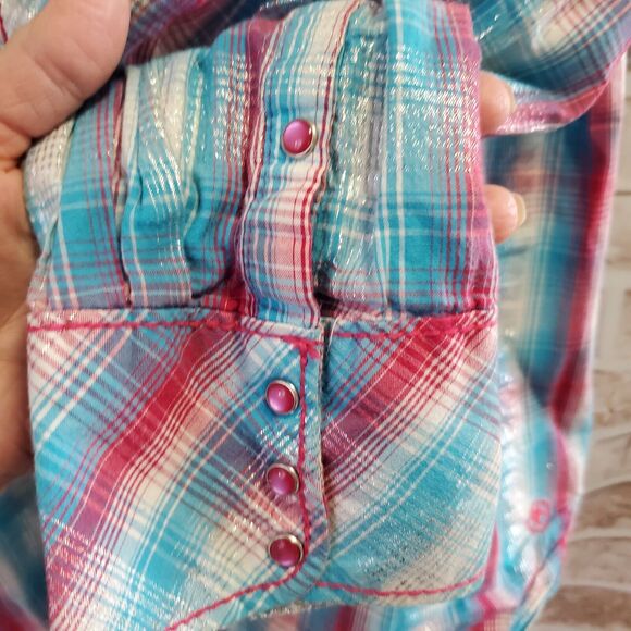 Ariat Shirt Junior XXL Colorful Pearl Snap Buttons Shimmer Embroidery Rodeo - Picture 7 of 12